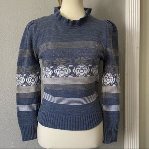 Laurente vintage muted colors, rosette print, wool blend sweater, cottage core